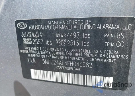 2015 Hyundai Sonata Se z USA, uszkodzony, nr VIN 5NPE24AF4FH045982